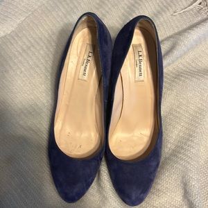 LK Bennett Navy Suede Wedge with Cork heel